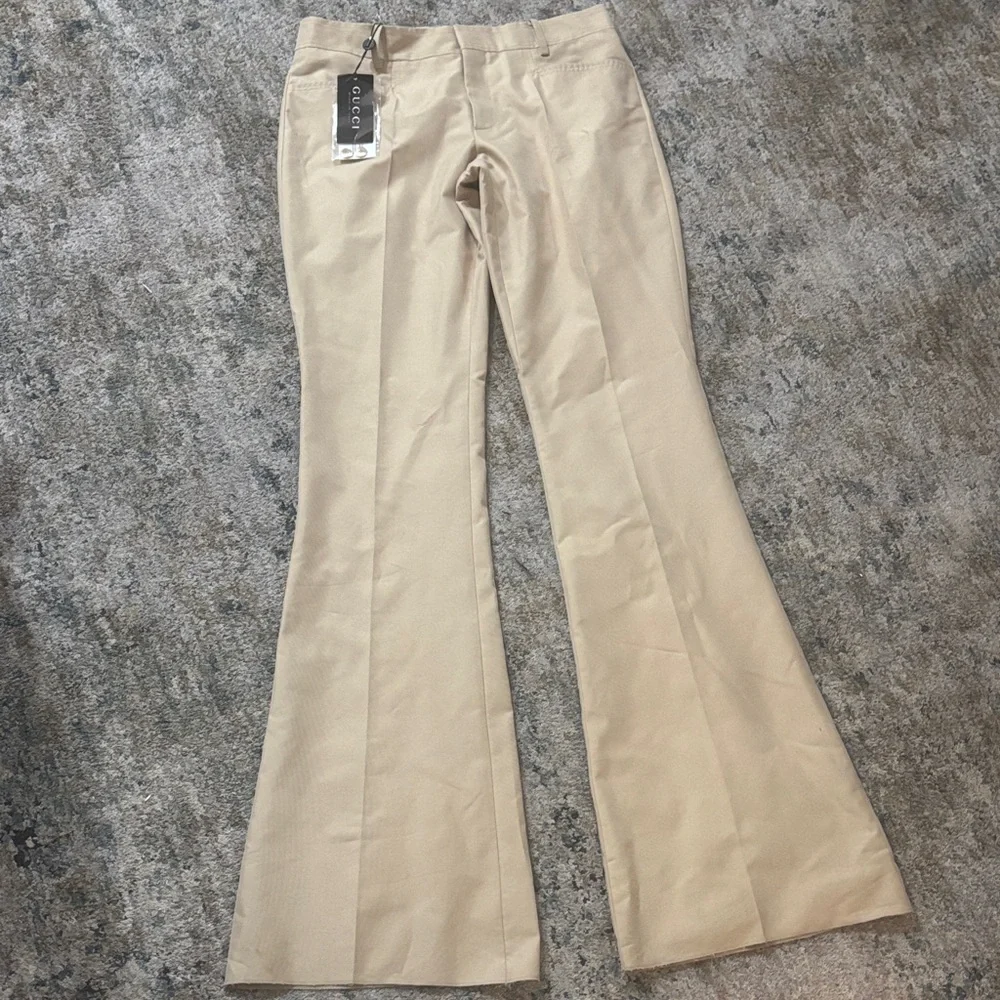 Gucci wide leg pleated women's trousers beige pants size 44 US 8-10 NWT